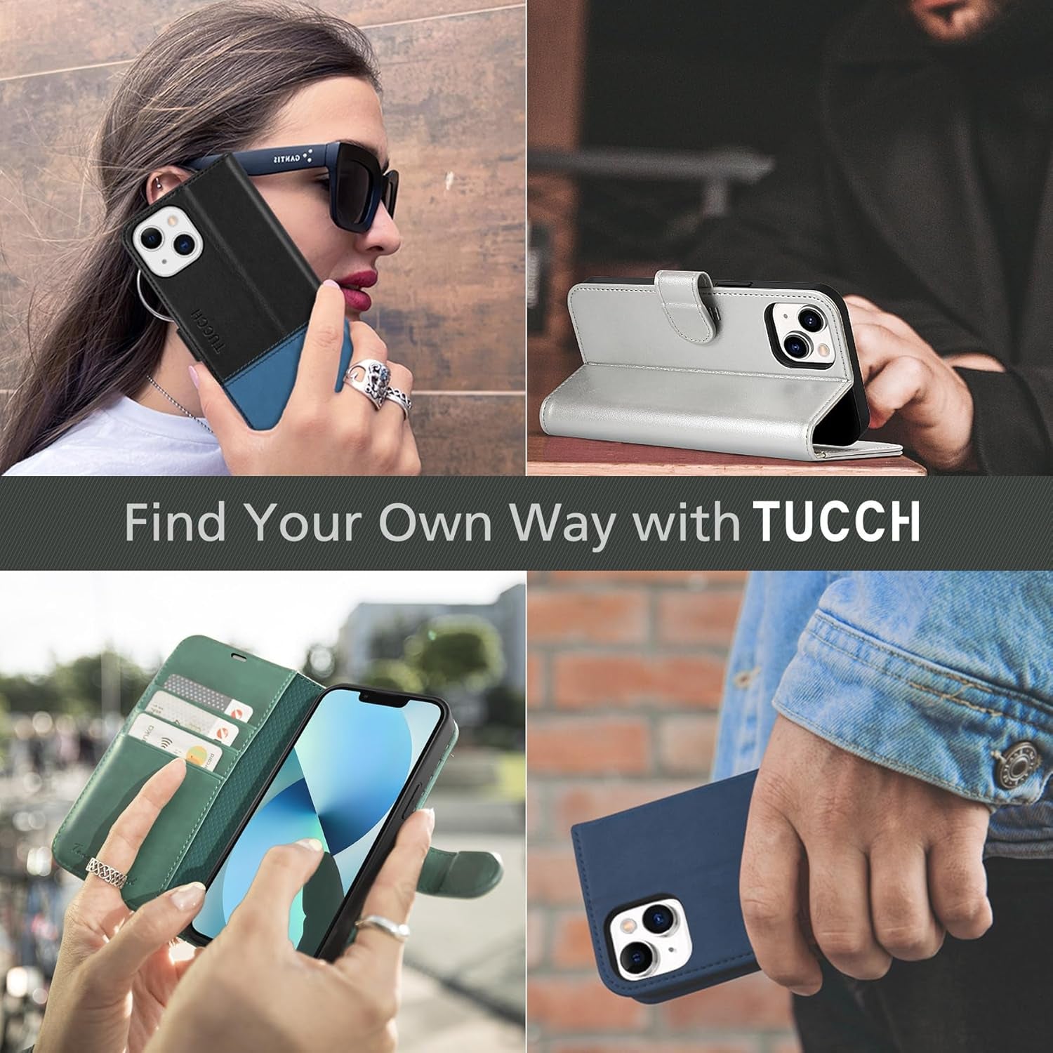 Wallet Case for Iphone 13 (6.1") 2021, Flip Stand, Lake Blue | RFID Blocking, 3 Card Holders, Kickstand, PU Leather, Shockproof TPU Shell, Magnetic Closure, Protective Folio Cover